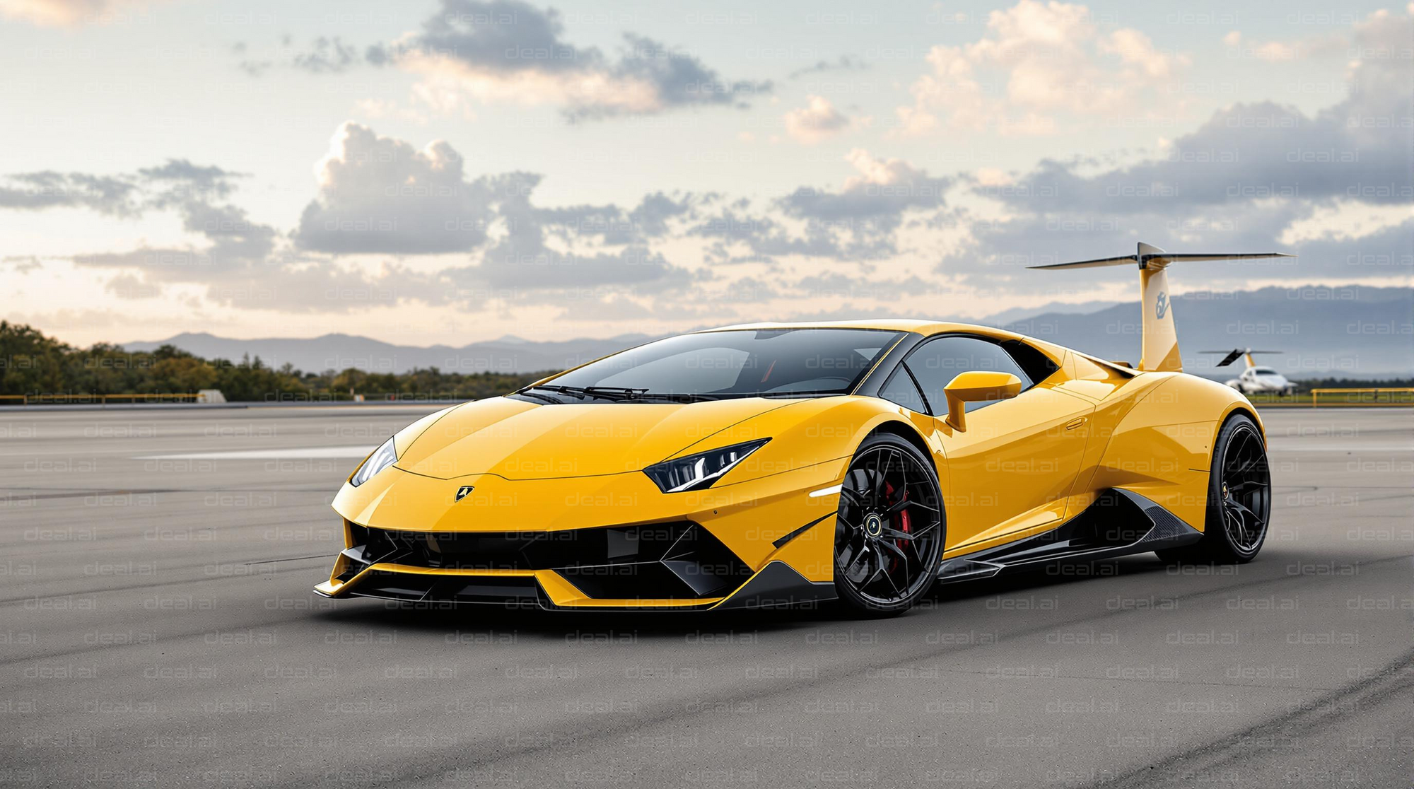 Yellow Supercar on Runway Background