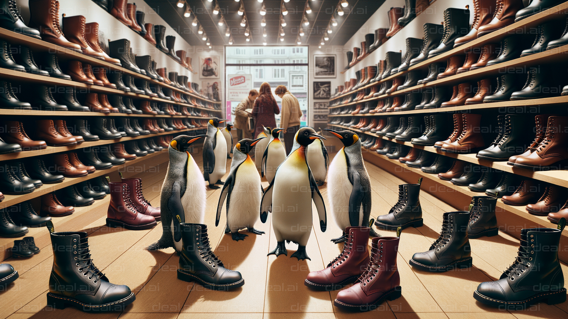 Penguins Shopping for Boots