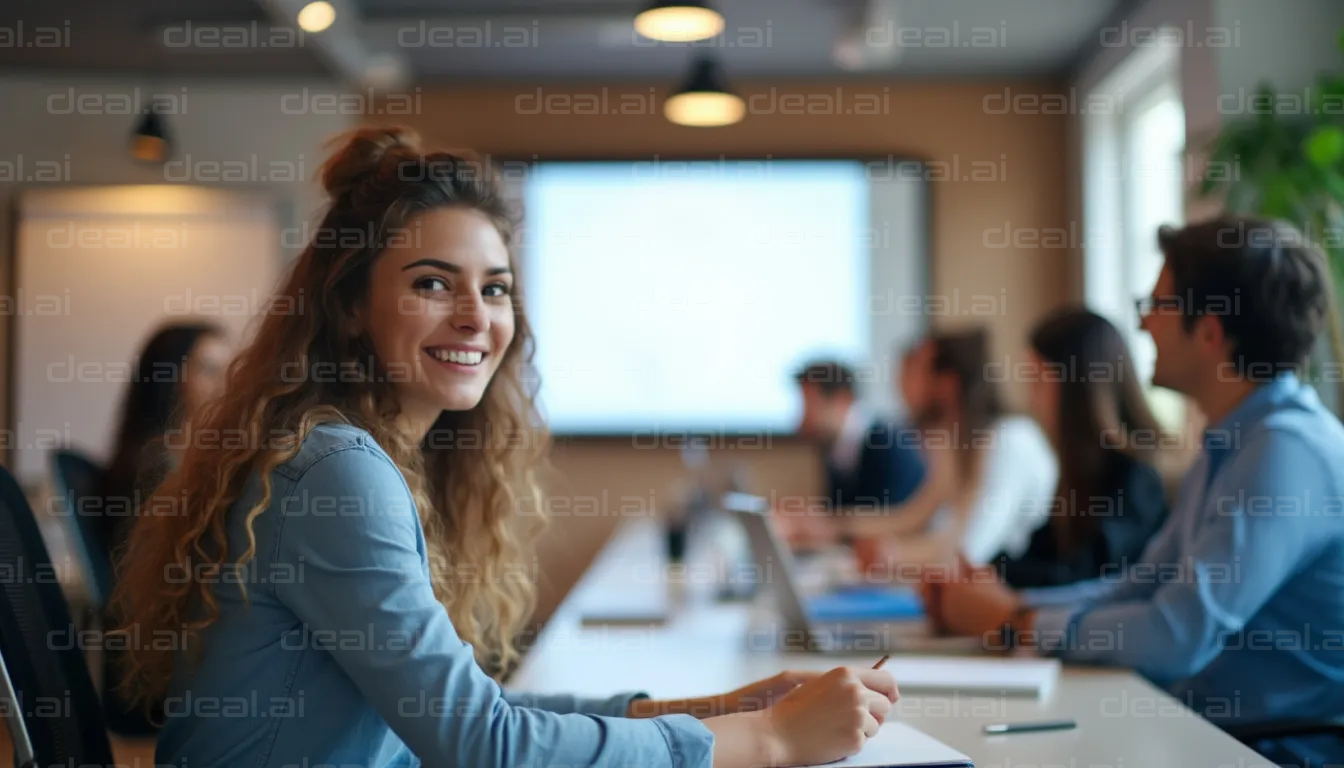 Smiling in a Conference Room