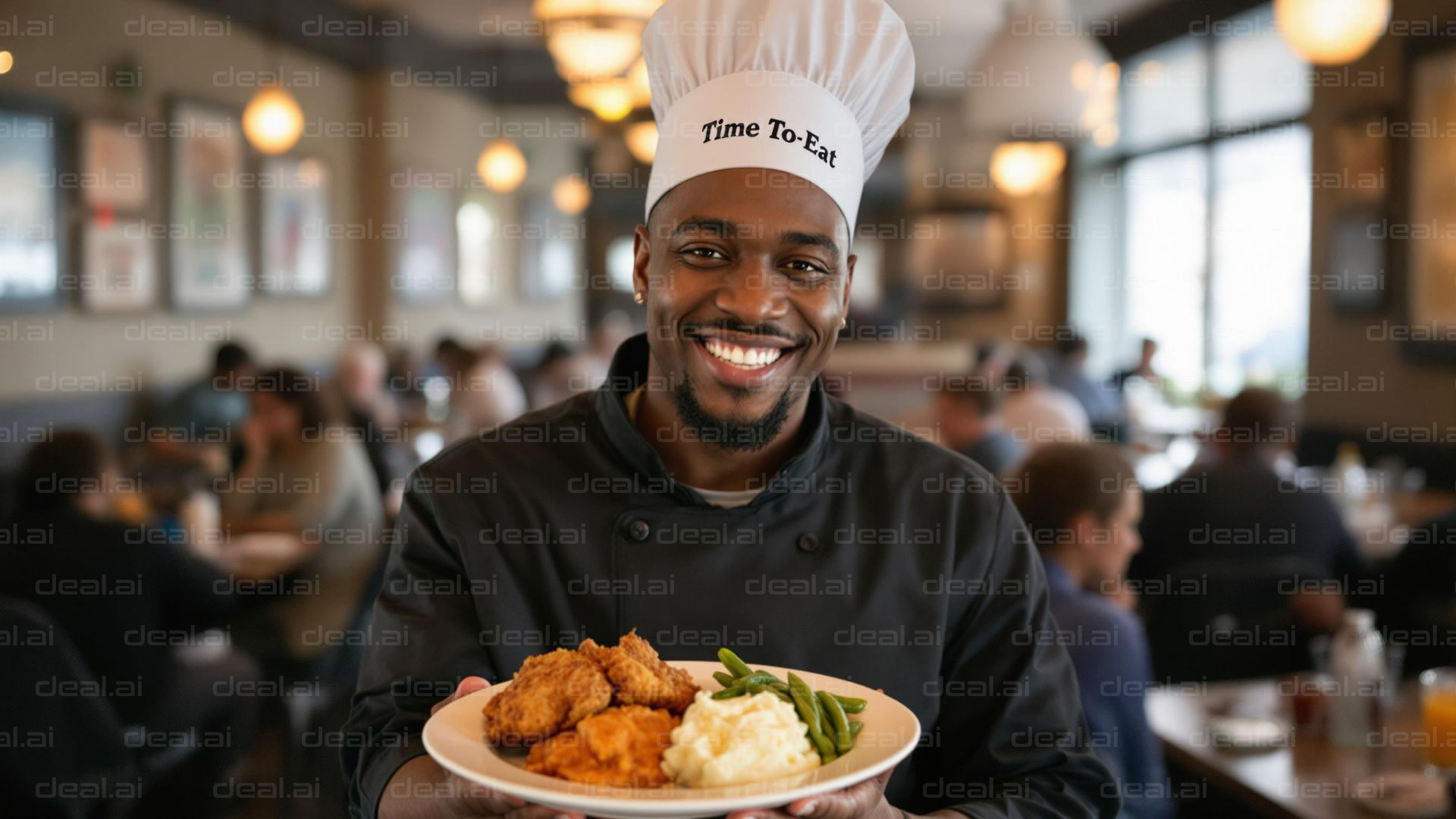 Smiling Chef Serves Delicious Meal
