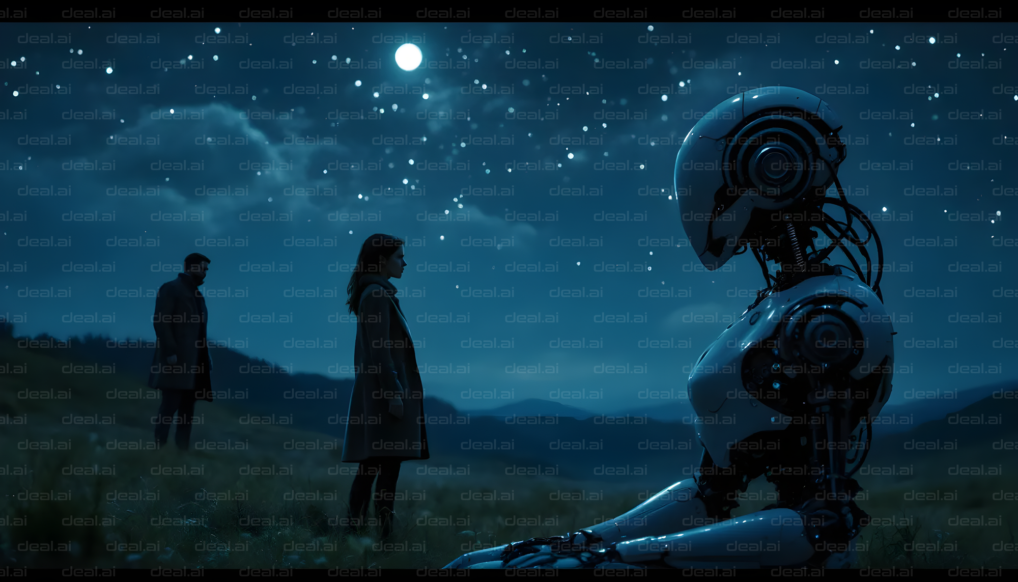 Starry Night with Robot and Humans