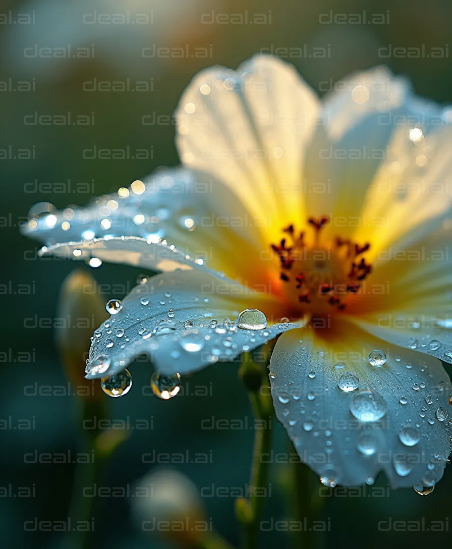 "Flower with Dew Drops in Morning Light"