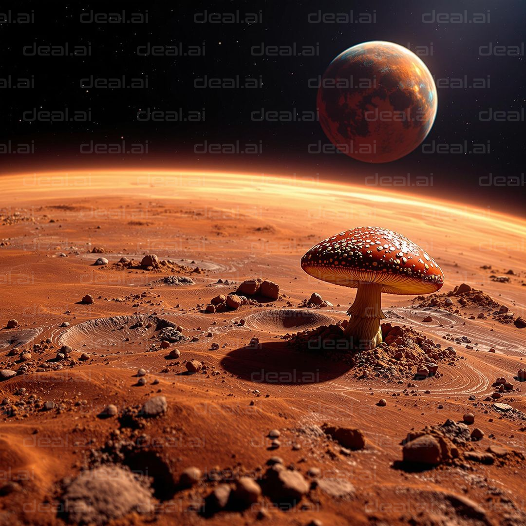 "Alien Mushroom on Martian Landscape"
