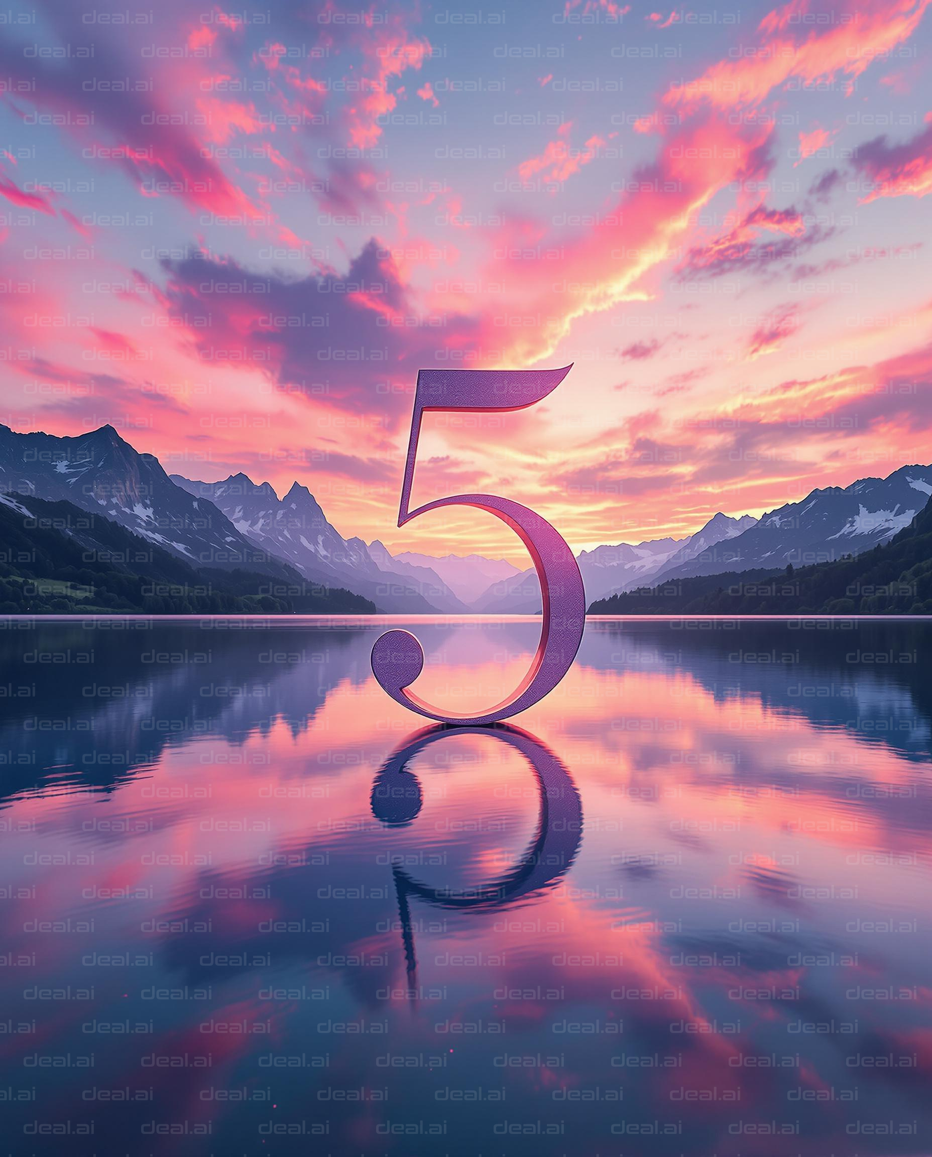 Number 5 in a Dreamy Sunset Landscape