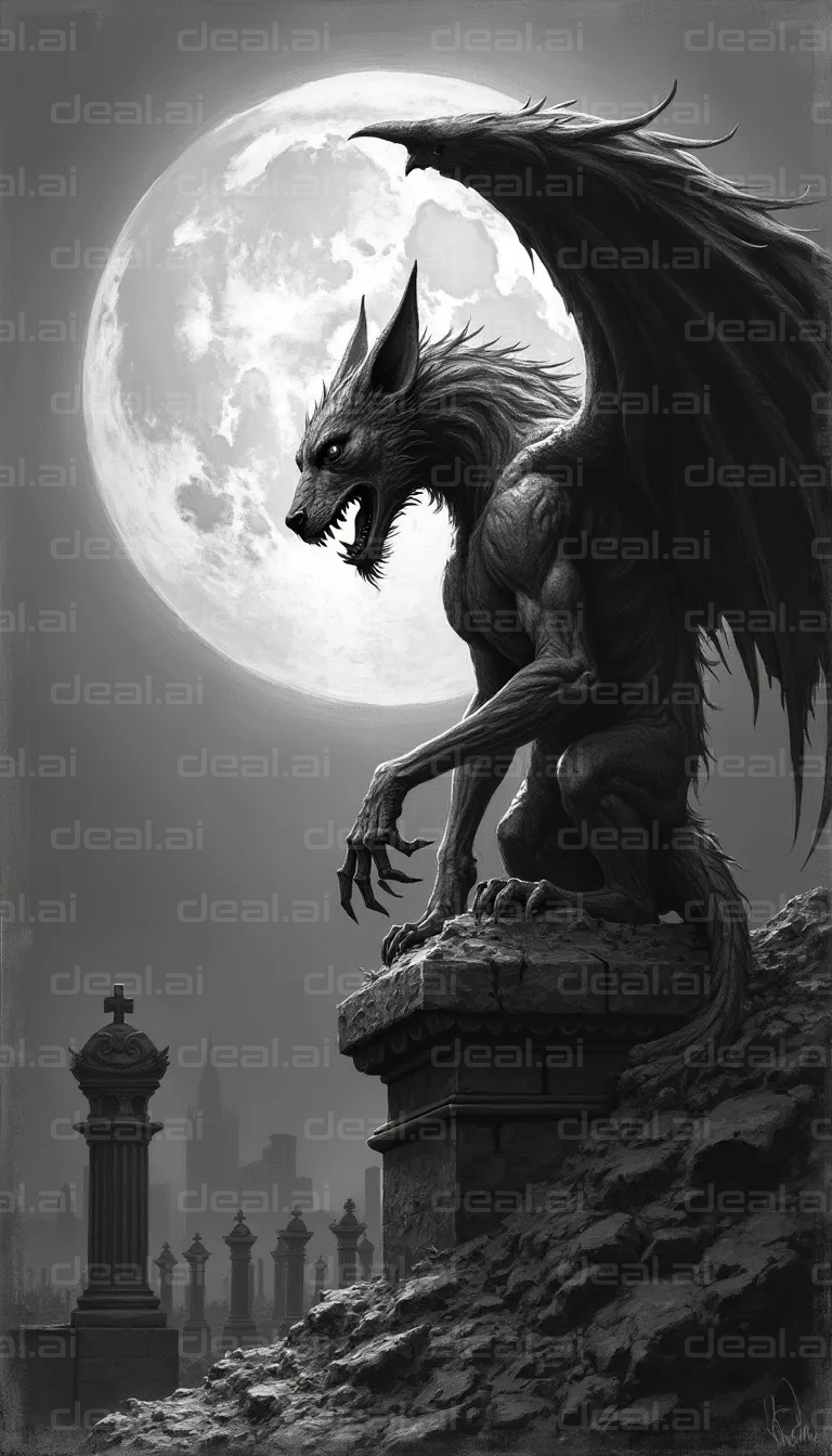 "Gargoyle Under Full Moon"