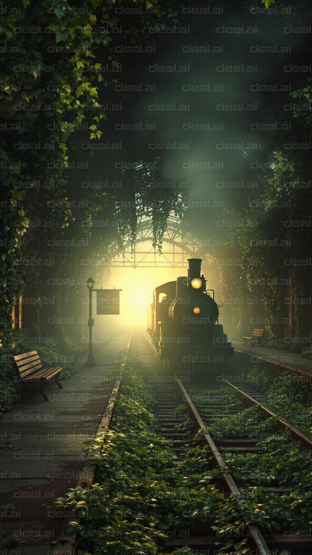 Steam Train in Enchanted Tunnel