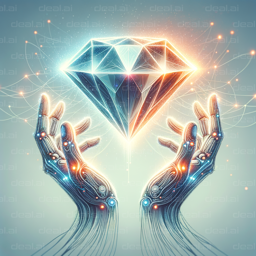"Futuristic Hands Grasping Geometric Gem"