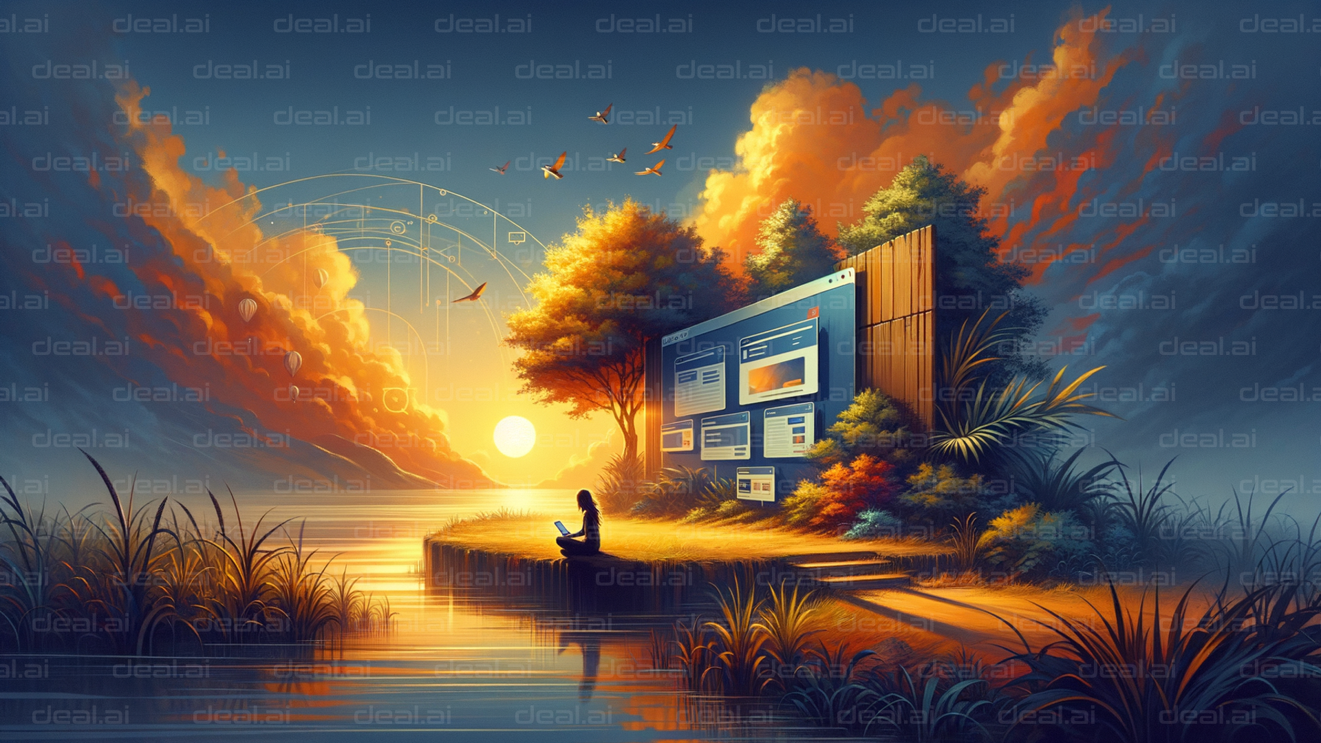 "Digital Realm at Sunset"