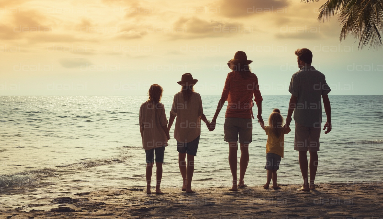 Family Beach Sunset Stroll