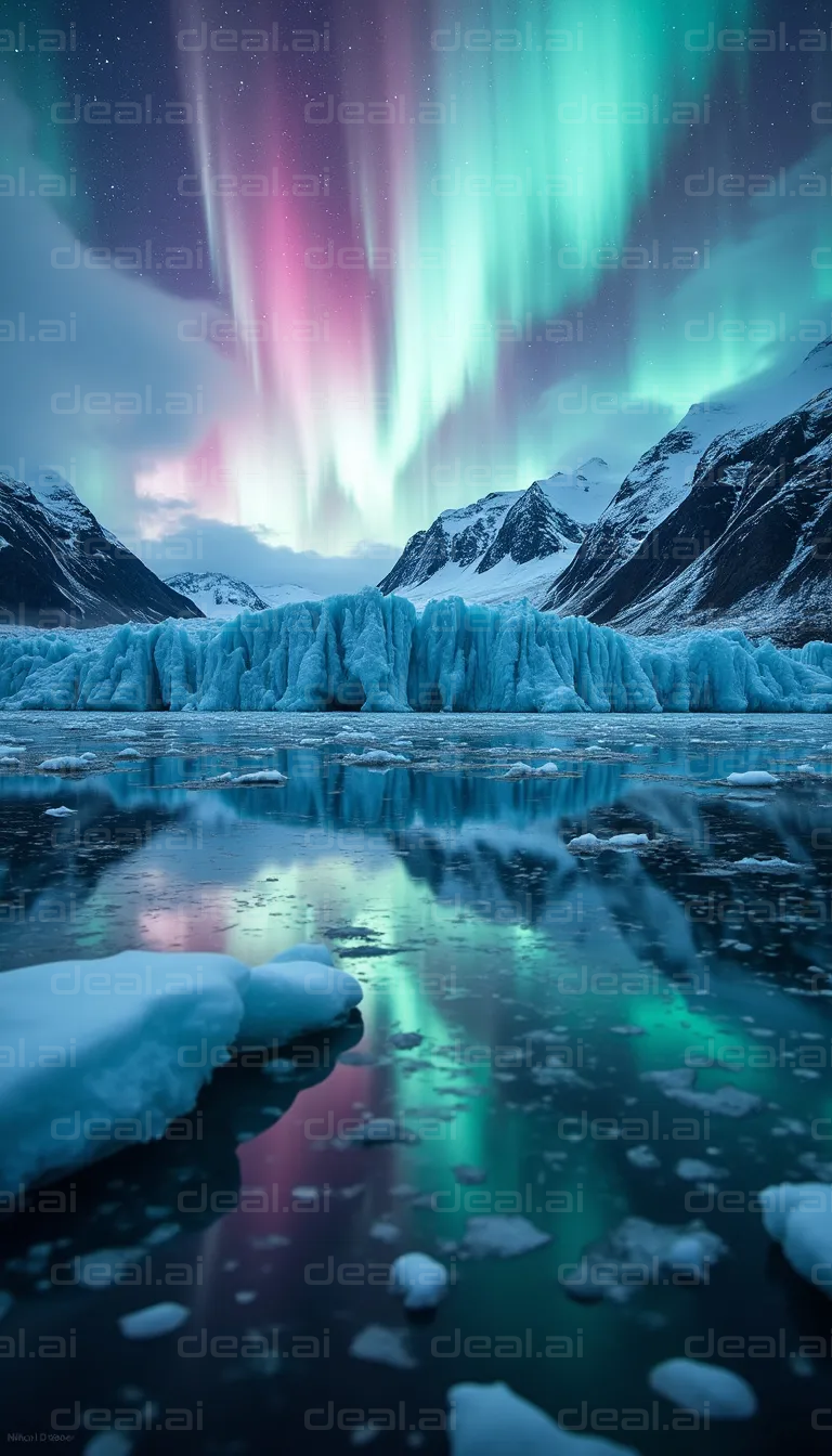 Aurora Borealis Over Icy Mountains