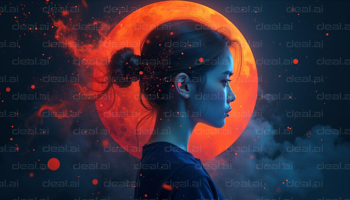 "Fiery Eclipse: Mystical Moonlit Portrait"