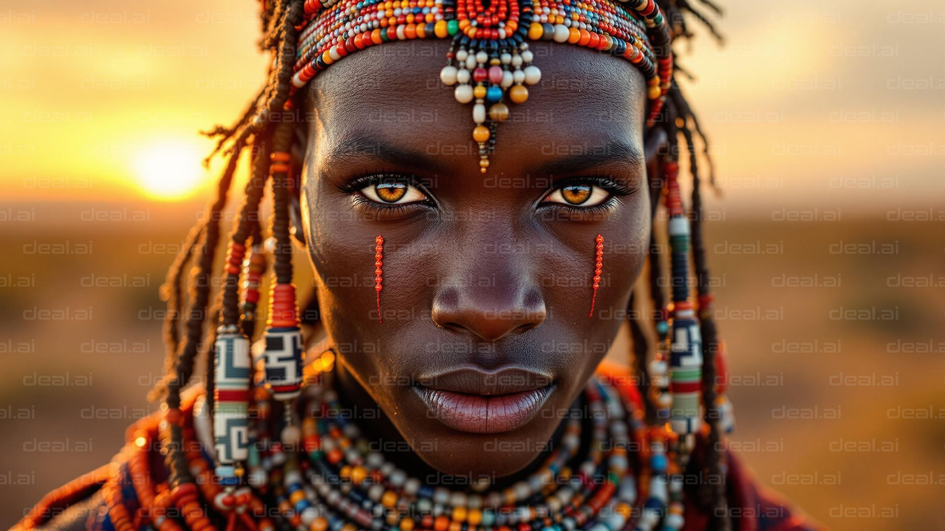 Vibrant Tribal Portrait at Sunset