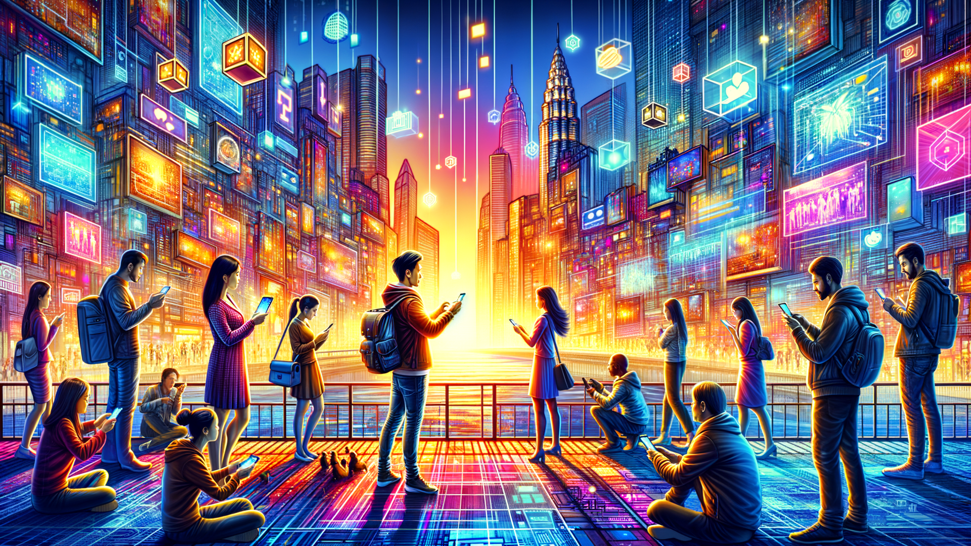 "Digital Connection in a Futuristic City"