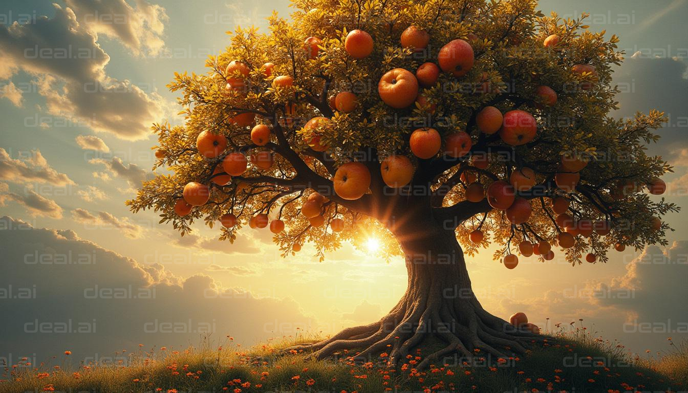 Golden Apple Tree at Sunset
