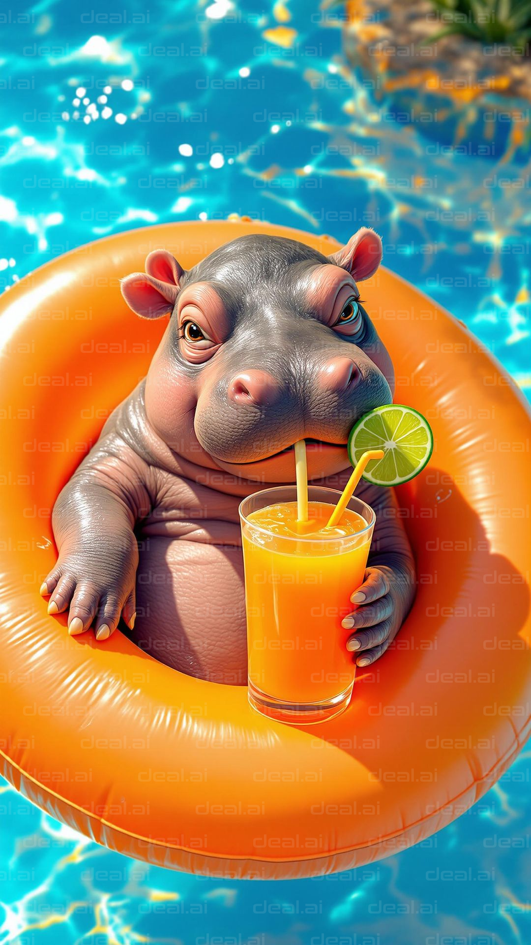 "Chill Hippo with a Citrus Drink"
