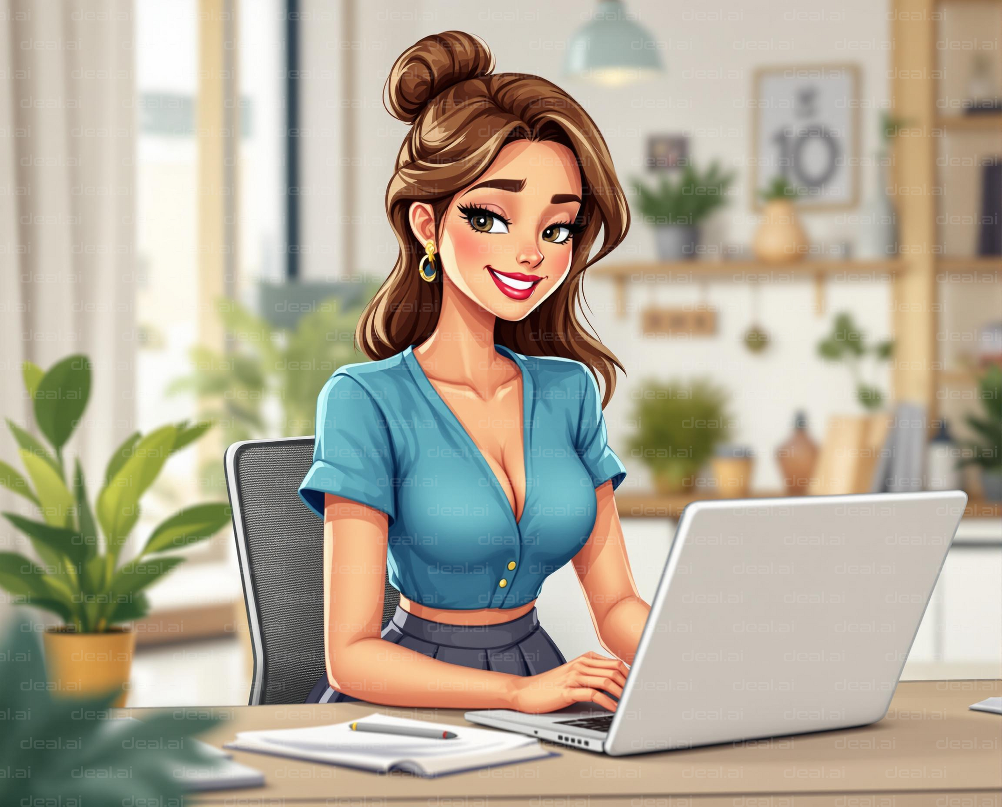 Illustrated Work from Home Scene