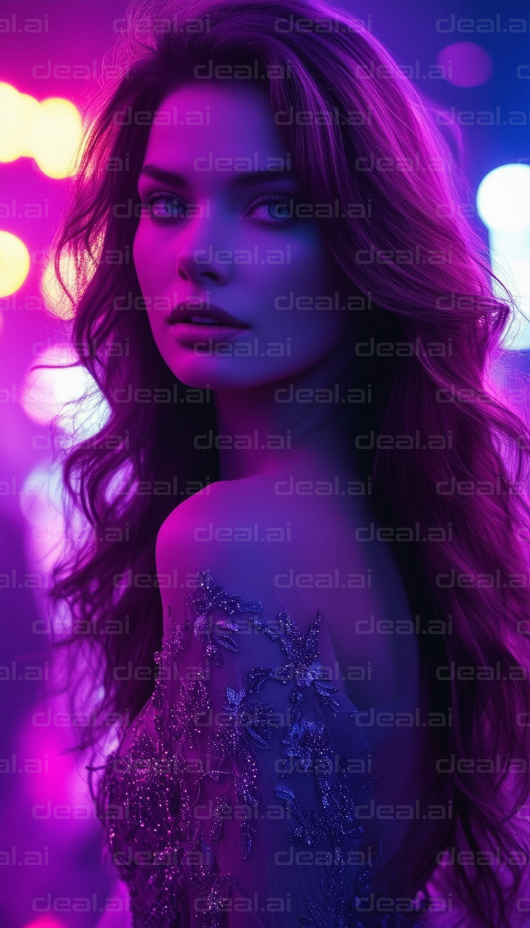 Glamorous Woman in Neon Lights