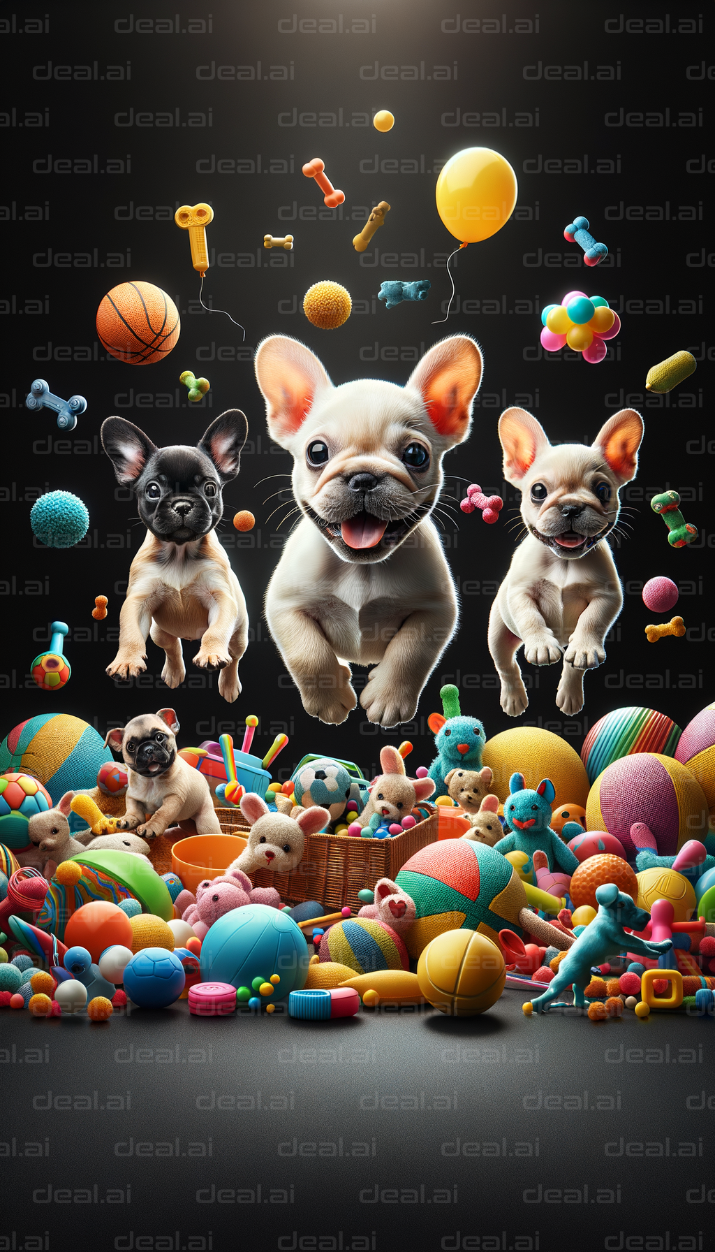 Playful Puppies Surrounded by Toys