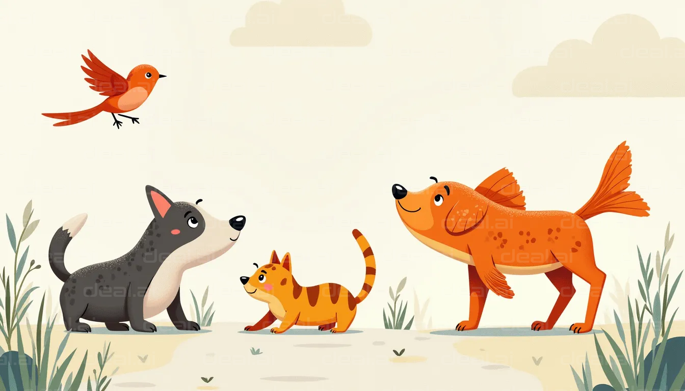 "Four Animal Friends in Conversation"