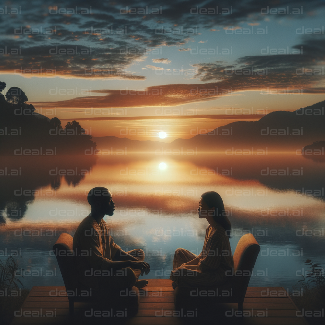 "Sunset Conversations by the Lake"