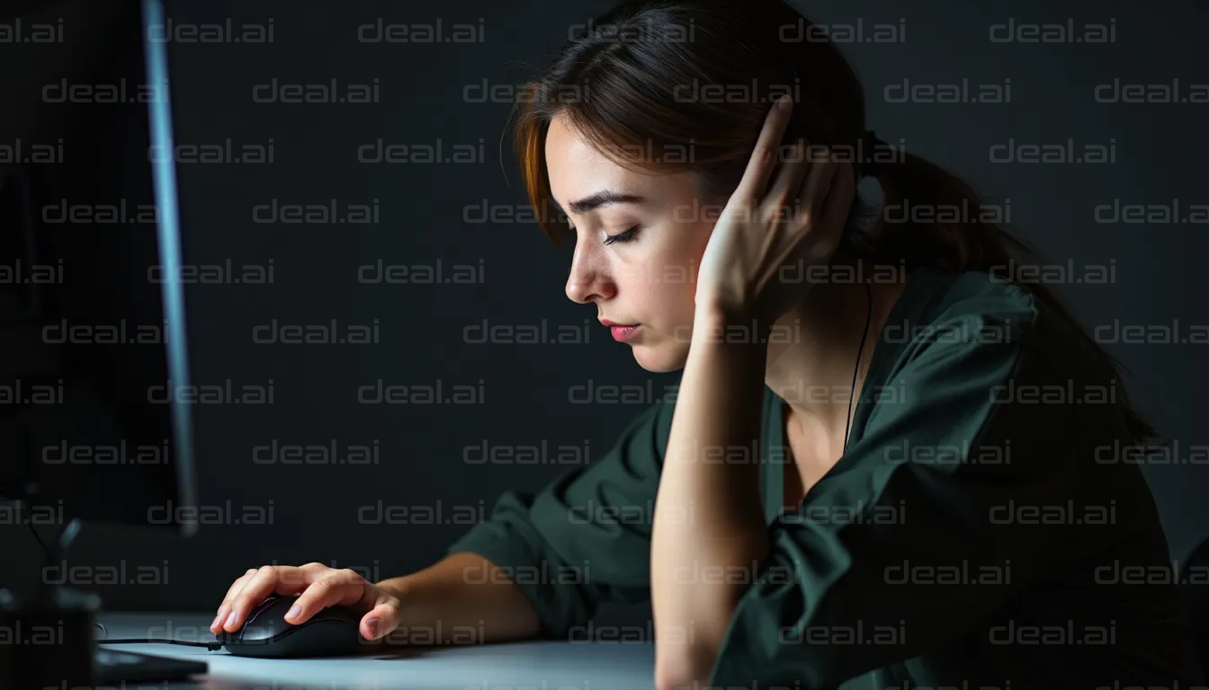 Tired Woman Working Late at Computer