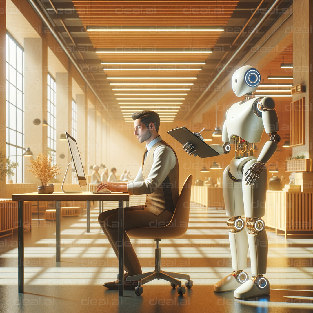 Robot Assisting Man in Modern Office