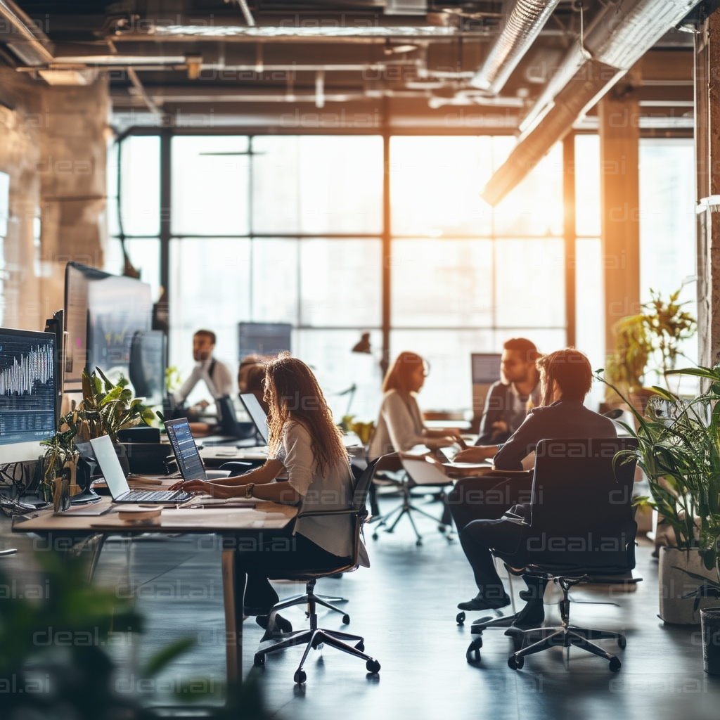 Busy Modern Office at Sunset