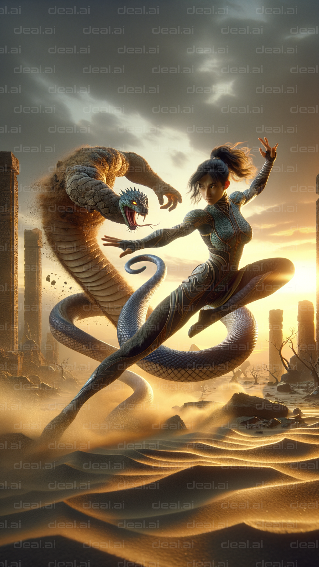 Epic Battle: Warrior vs Giant Serpent