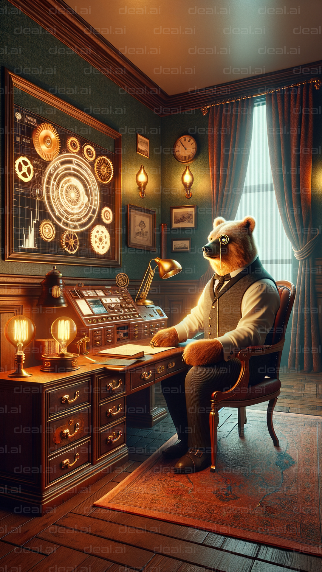 Steampunk Bear in a Retro Office