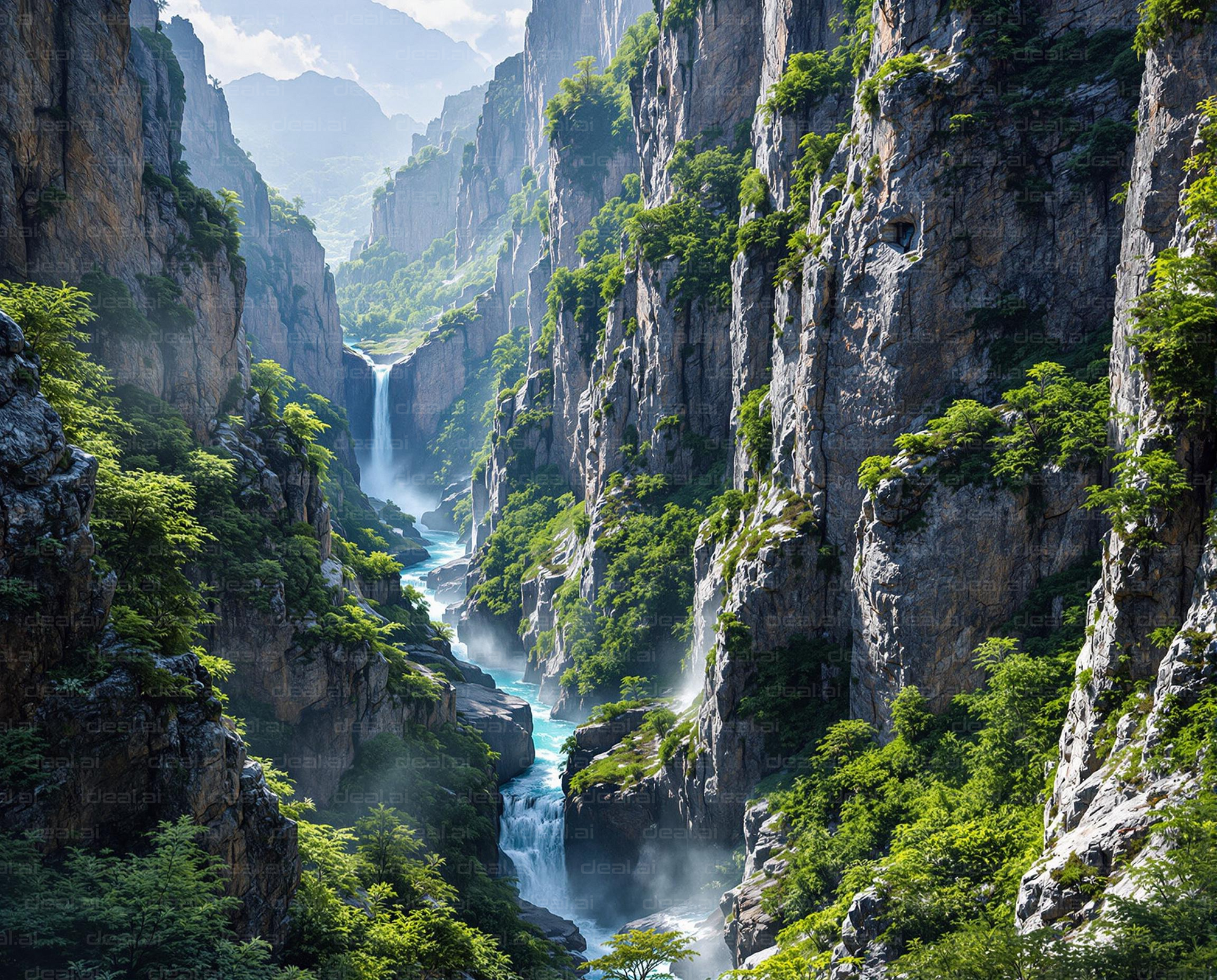 Majestic Mountain Waterfall Canyon