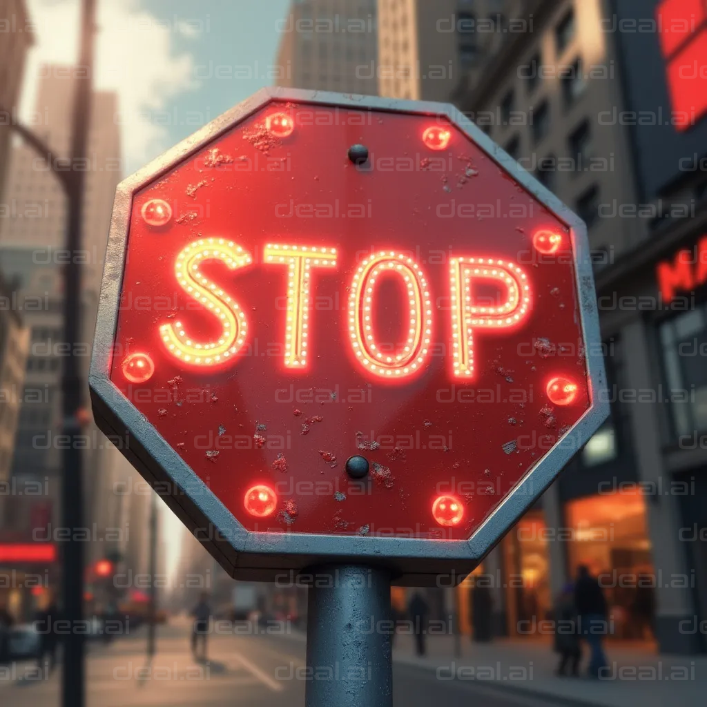 "Illuminated STOP Sign in City Street"