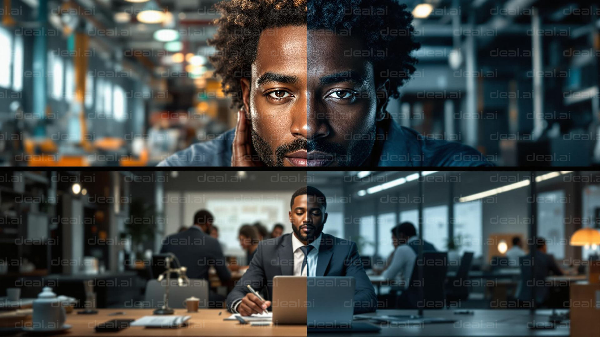 "Day and Night: Dual Workspaces Contrast"
