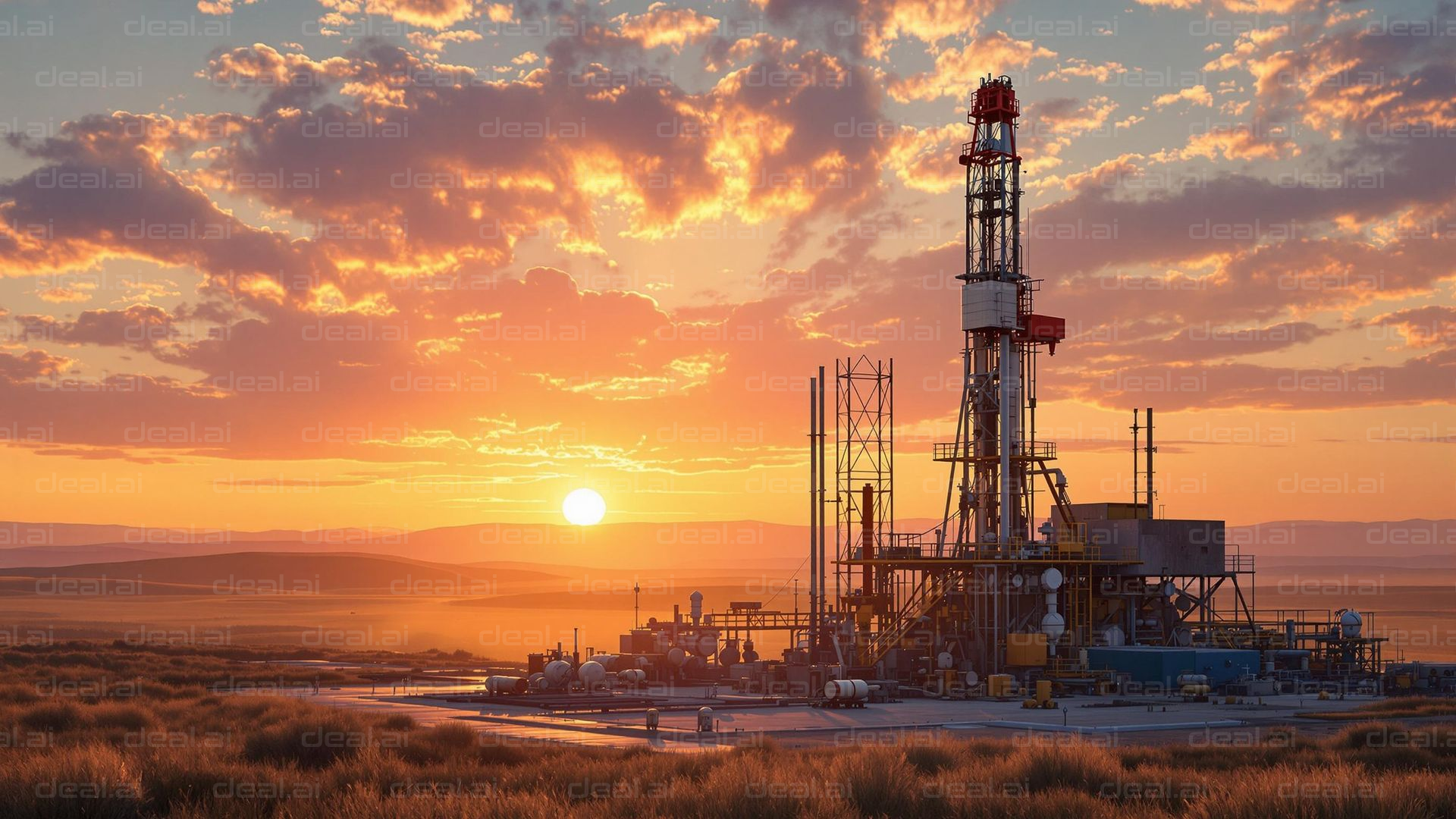 Oil Rig at Sunset Landscape