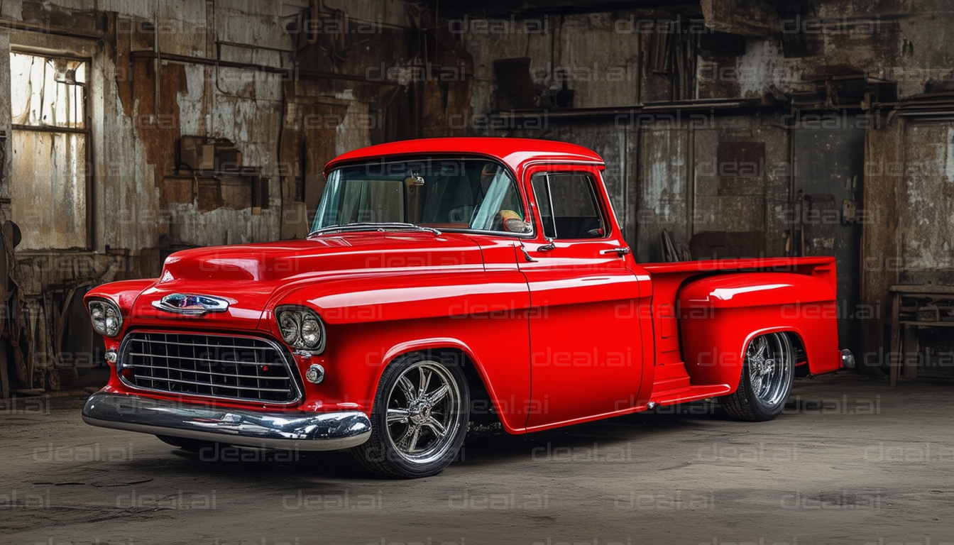 Classic Red Chevy Truck in Old Garage