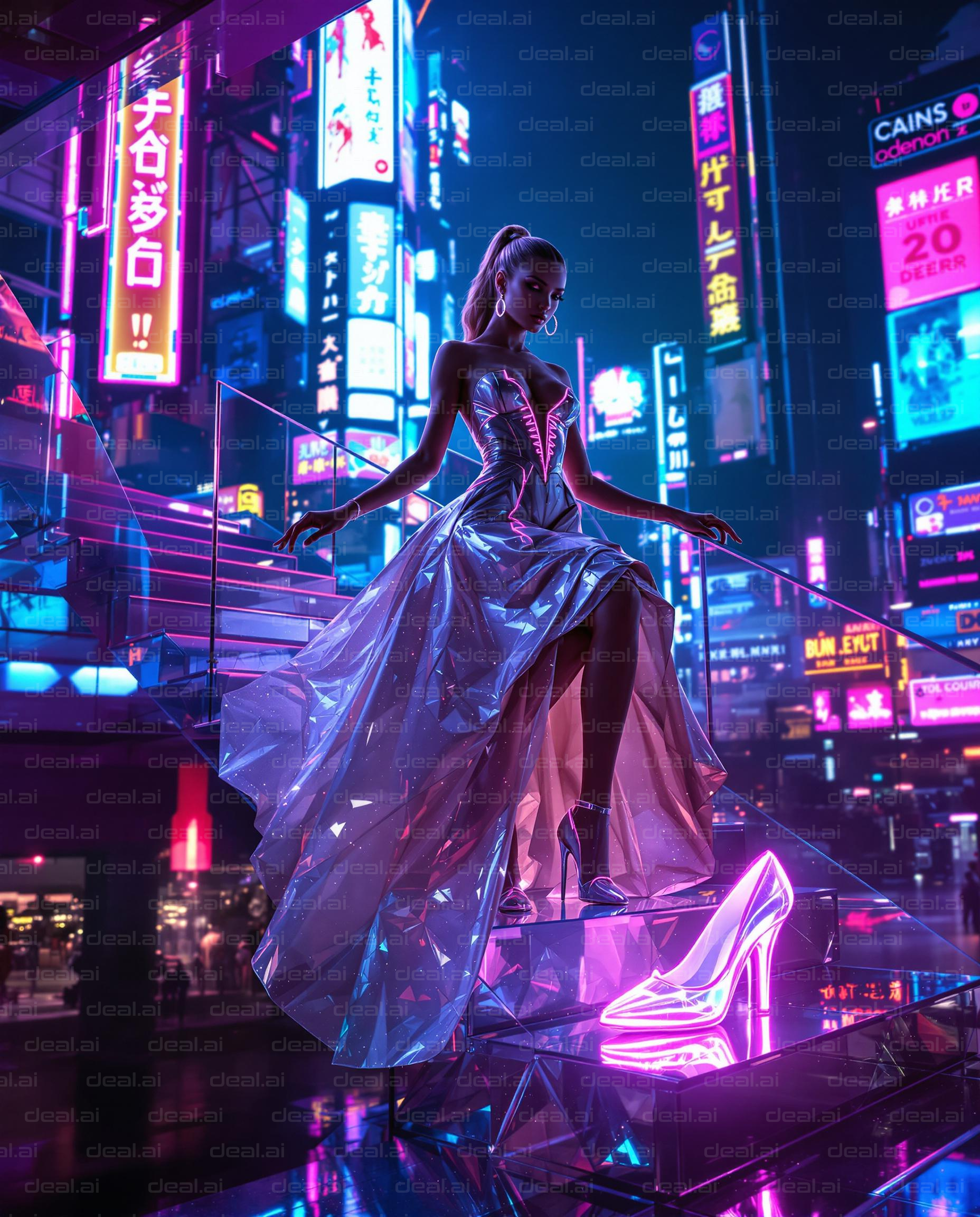 Neon Elegance in Futuristic Cityscape