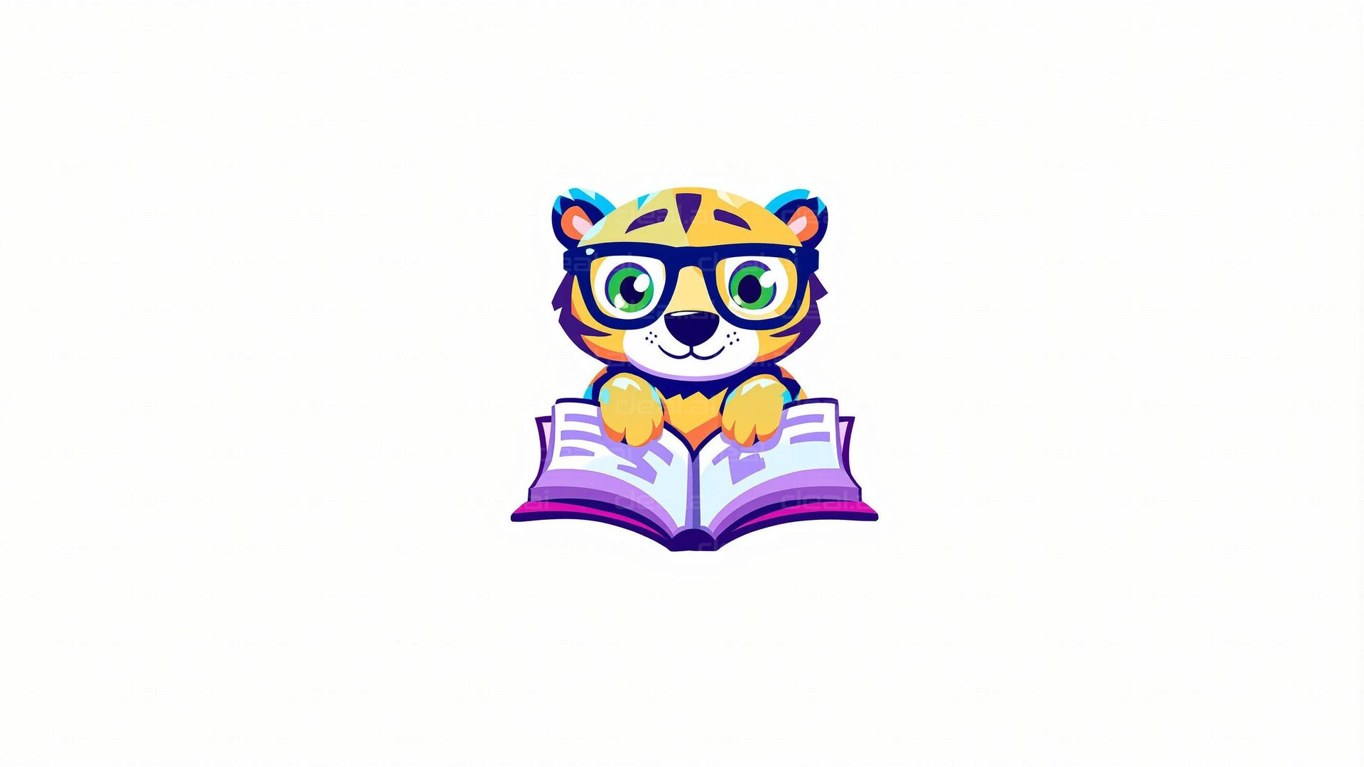 Cute Tiger Reading a Book