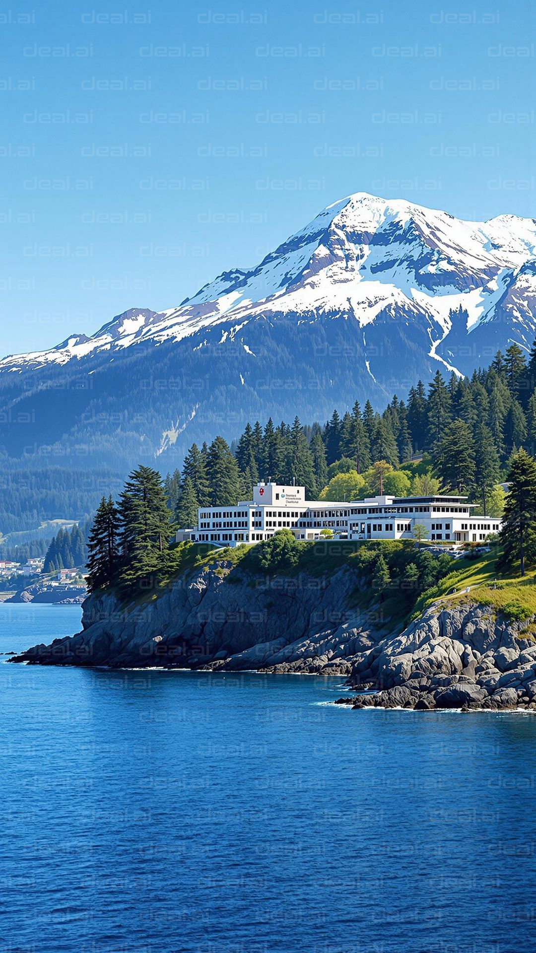 Seaside Hospital Near Snowy Mountains