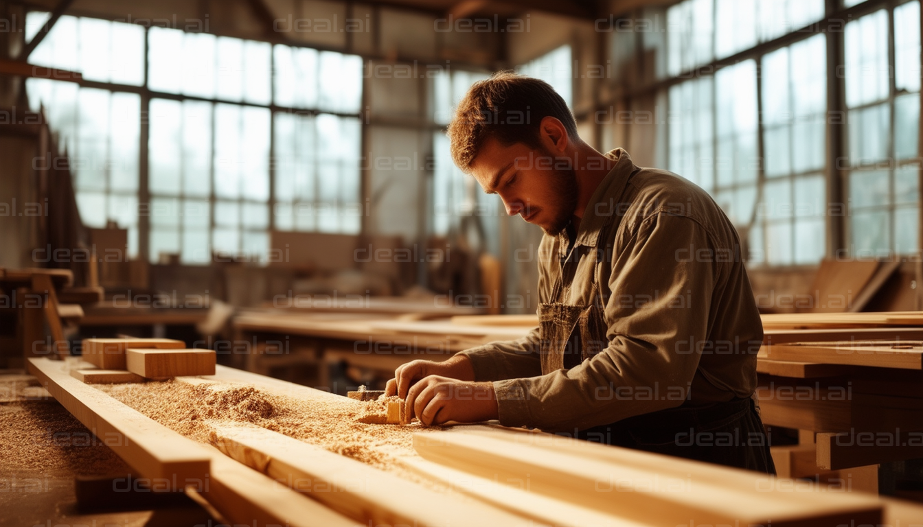 Focused Woodworker at the Bench