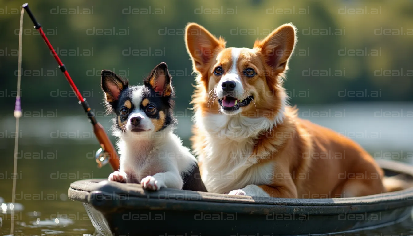 "Fishing Dog Duo in a Boat"