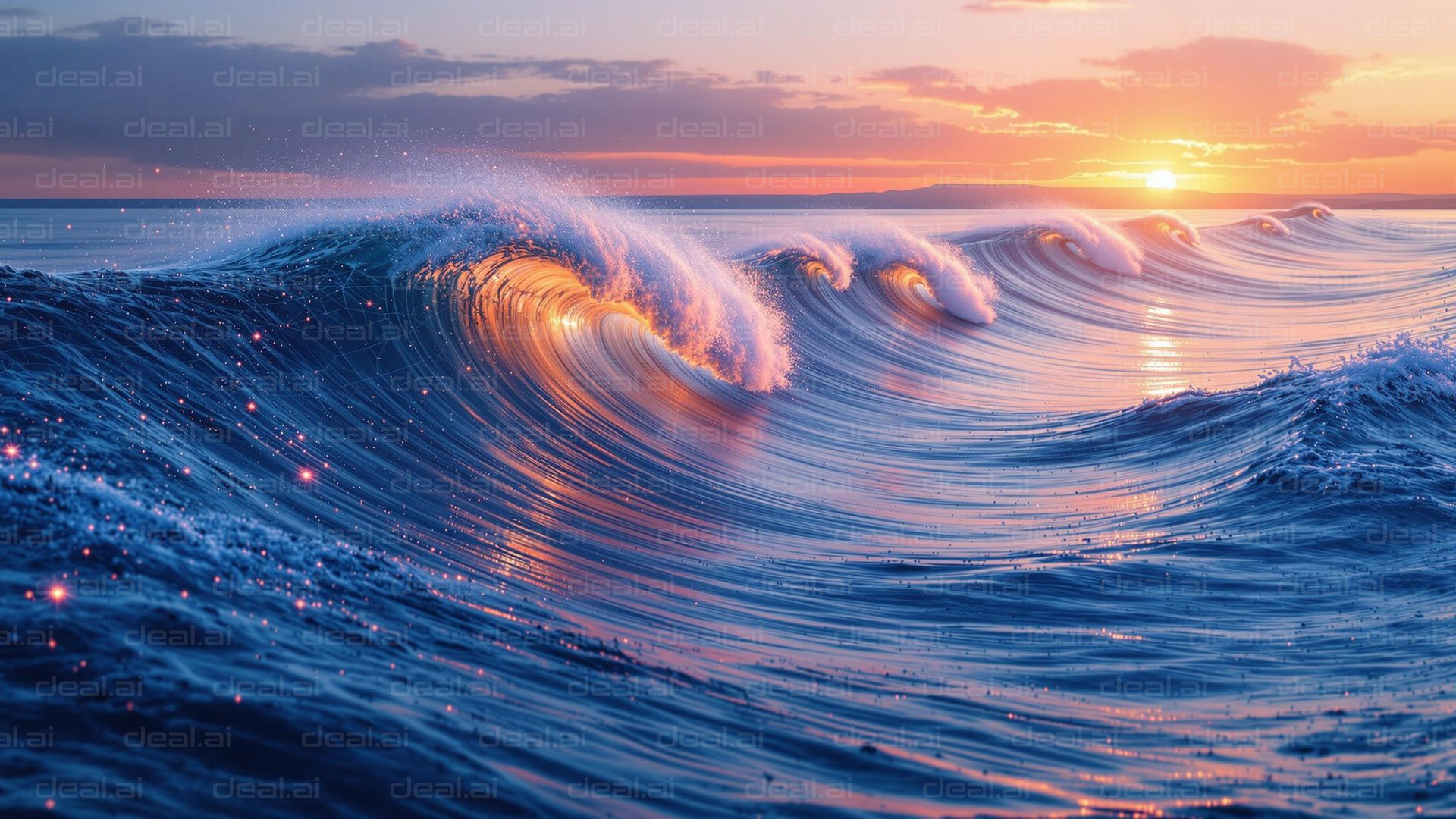 Sunlit Waves at Dusk