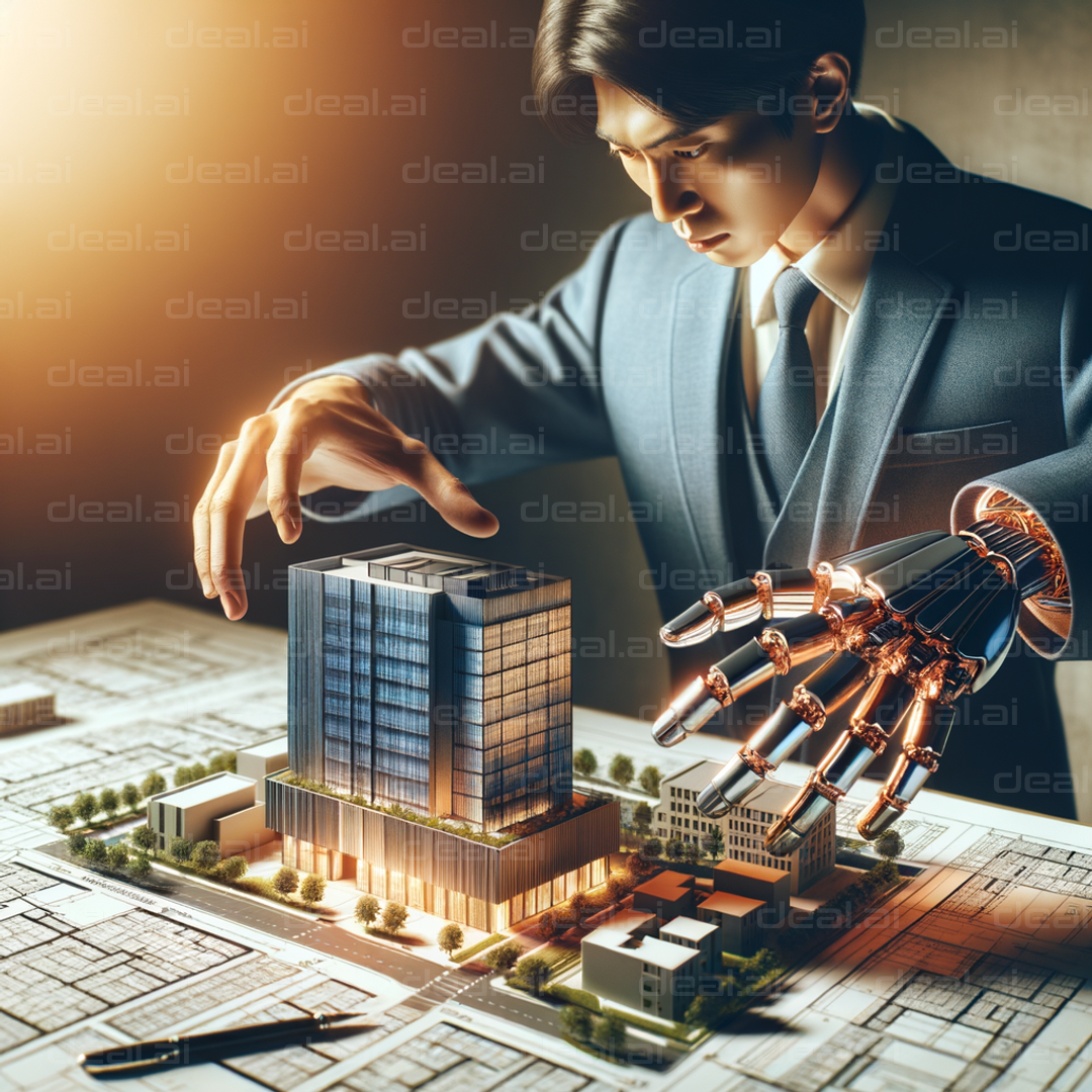 "Architect with Robotic Arm Assembles Model"