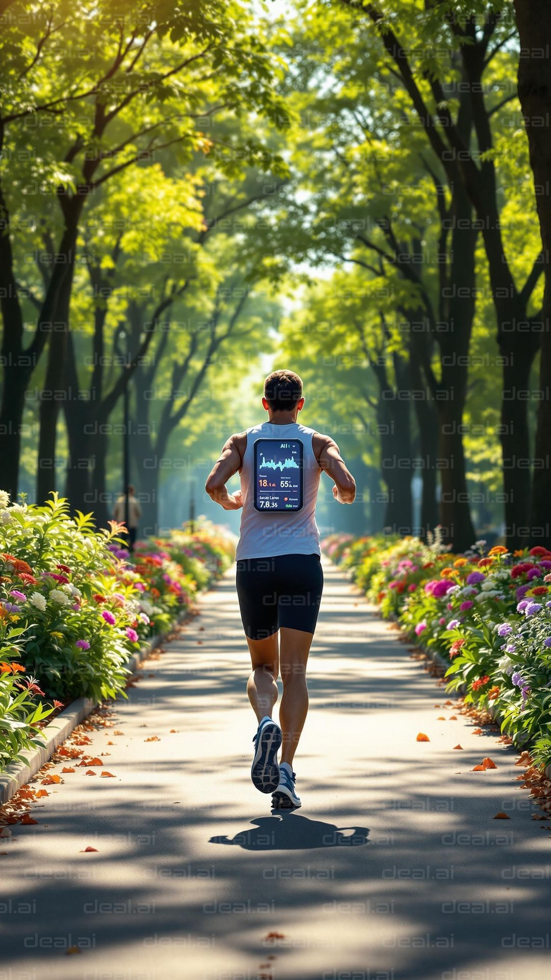 Runner in a Vibrant Park Pathway