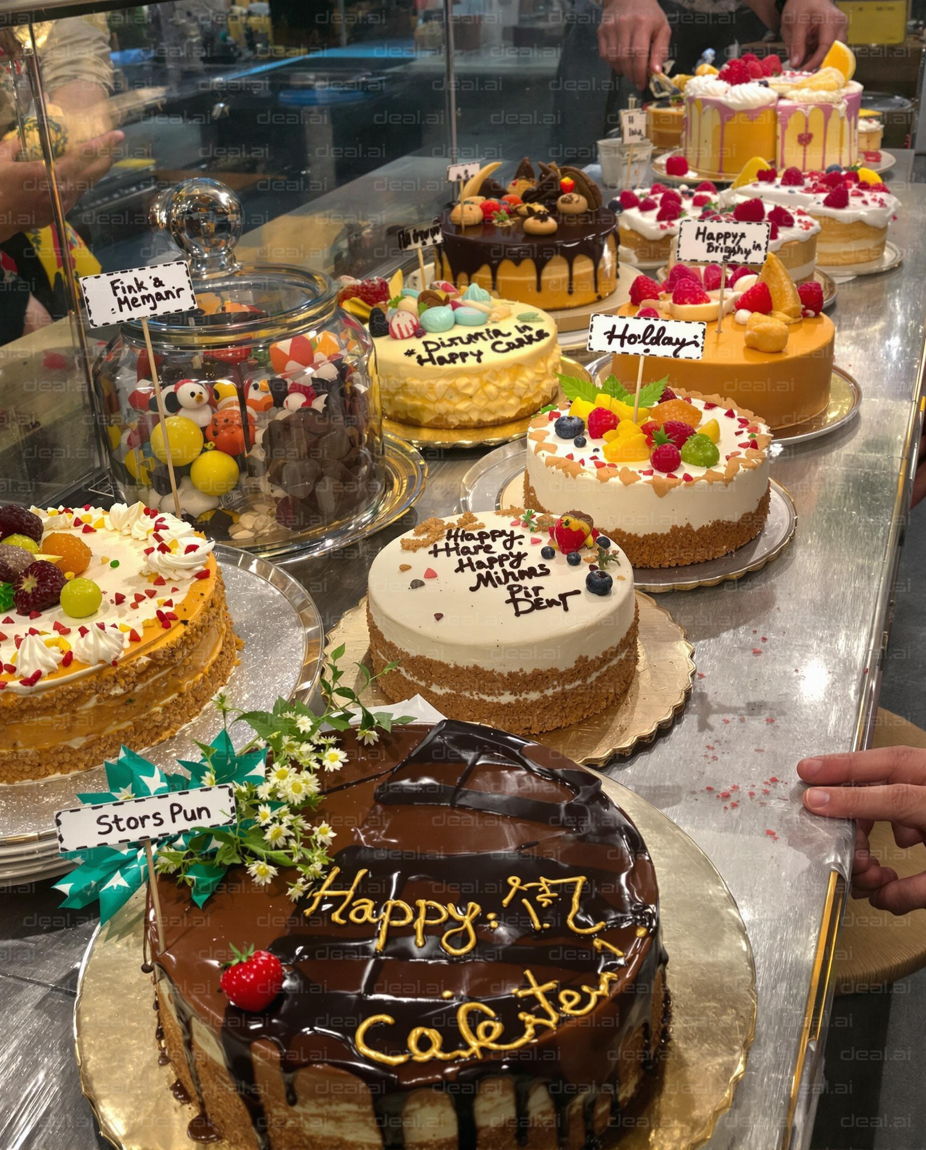 "Colorful Celebration Cakes Display"
