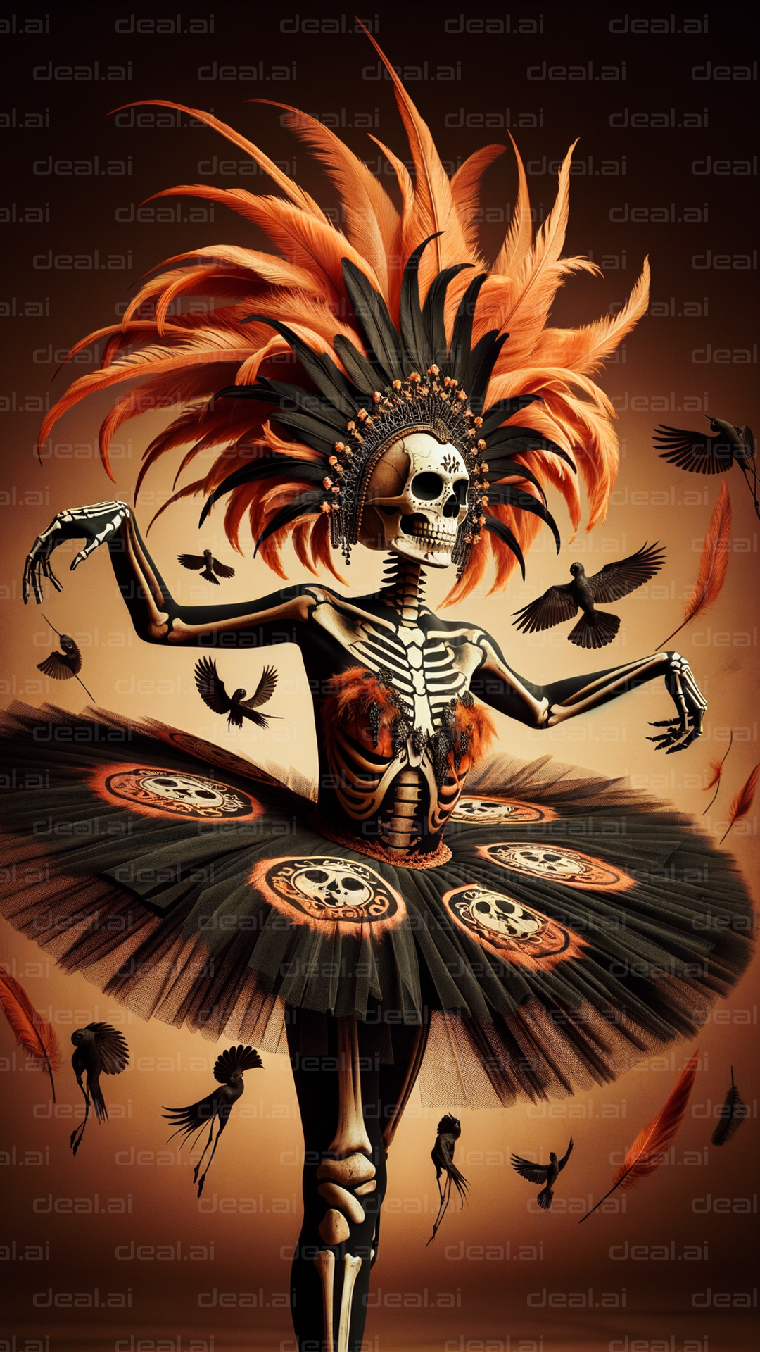 Skeleton Ballerina in Feather Costume