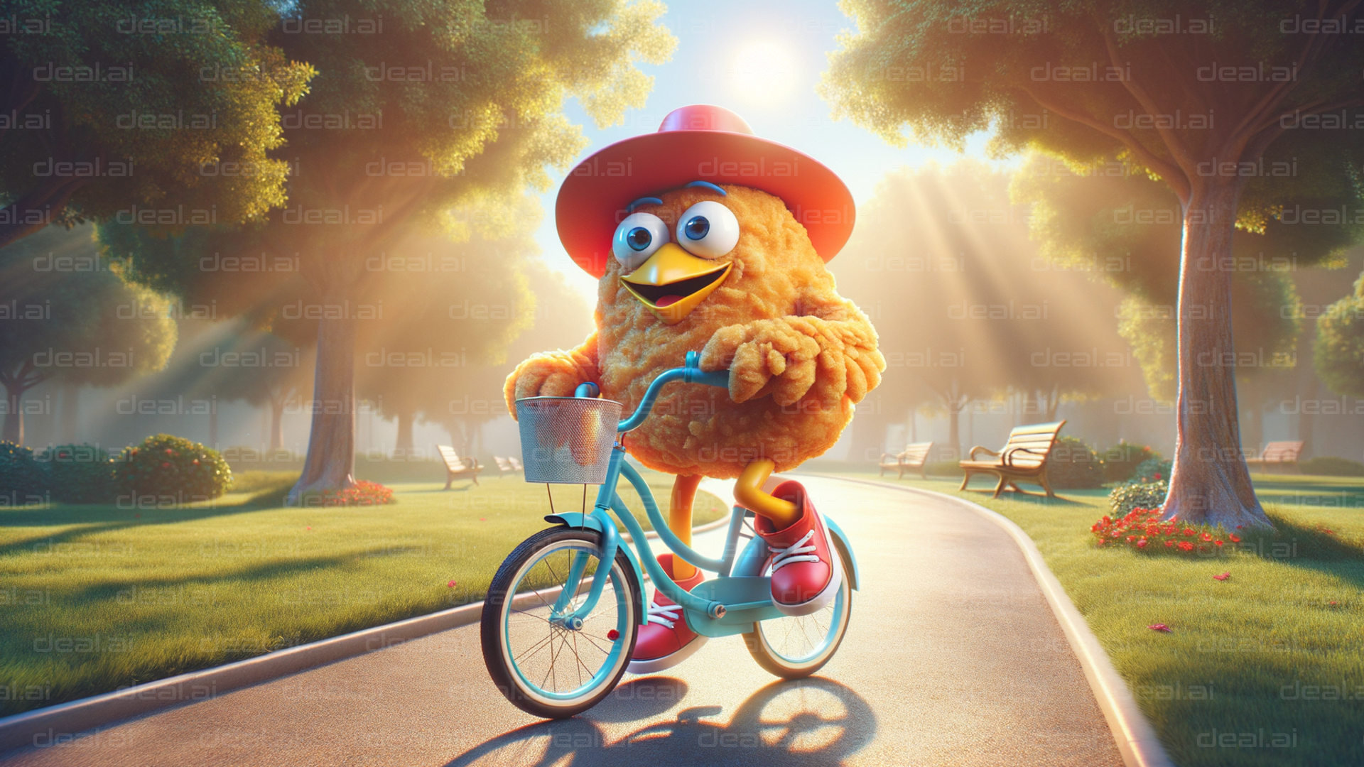 "Charming Chicken Biking through the Park"