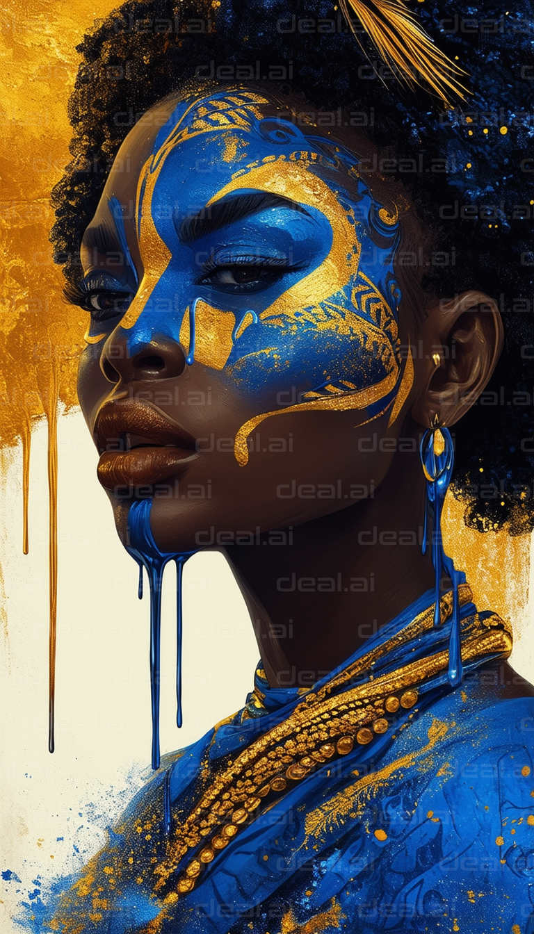 "Elegant Face Paint in Gold and Blue"