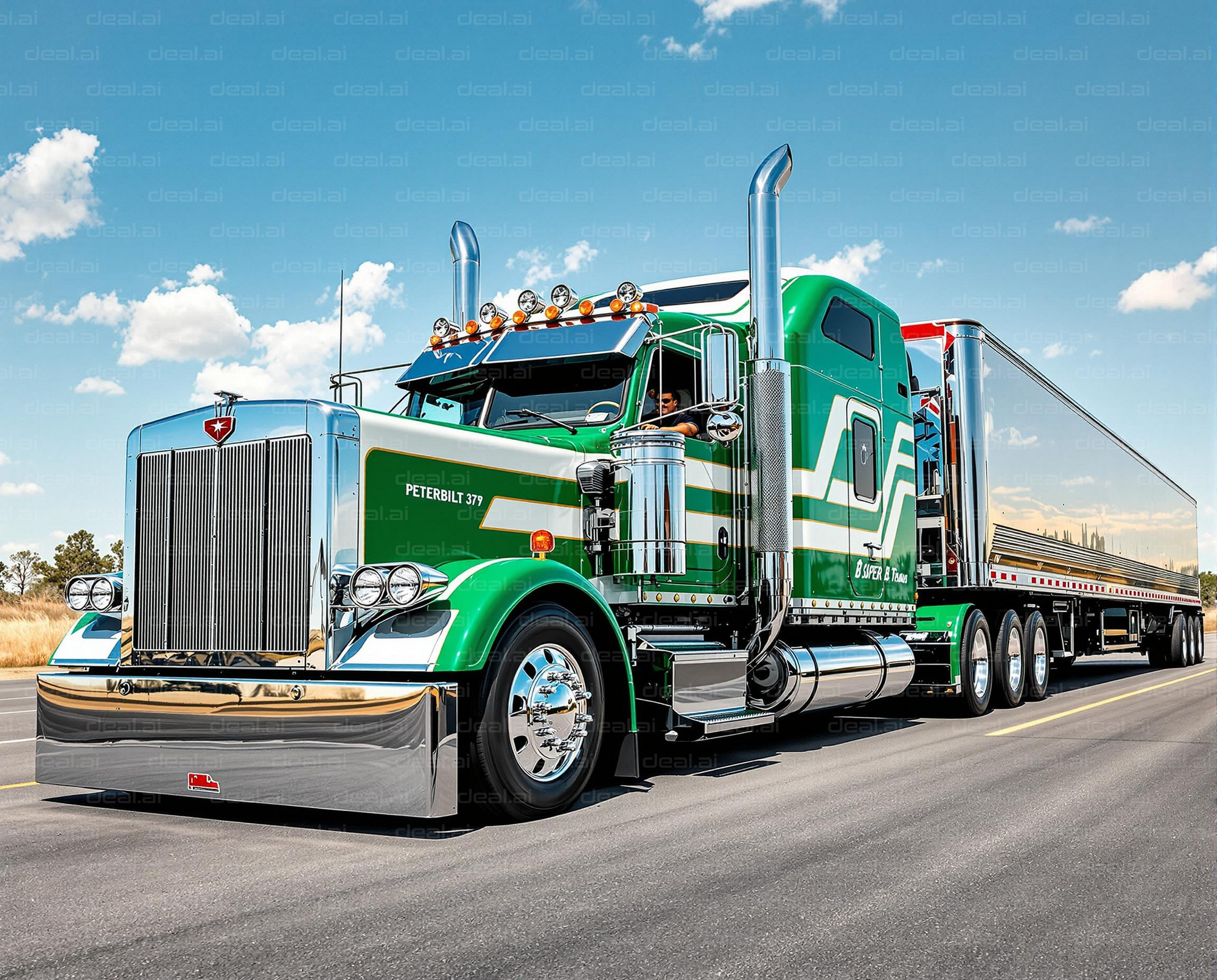 Green Peterbilt Truck on Open Highway