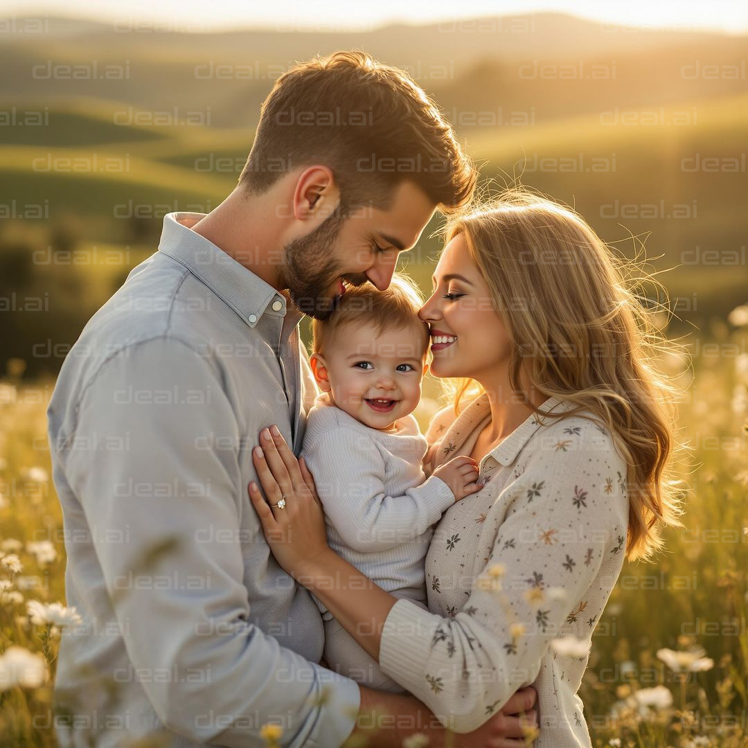 Family Joy in Sunlit Field