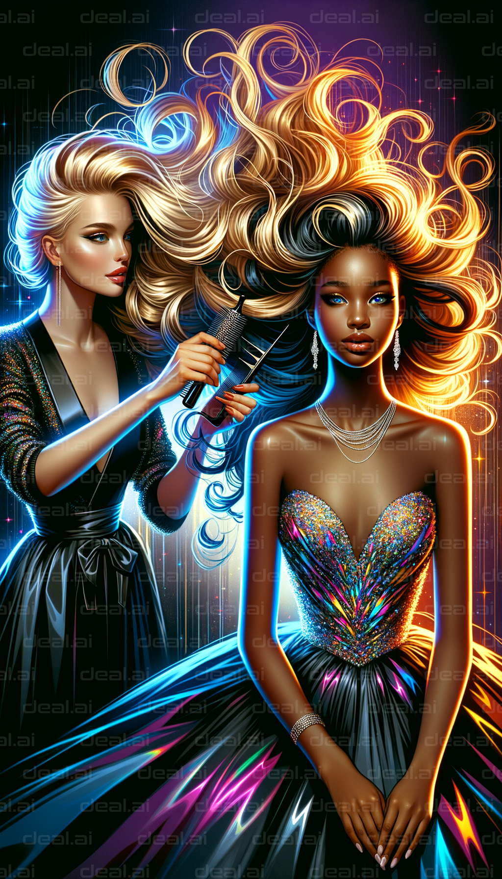 "Glowing Glamour: Stylized Hair Artistry"