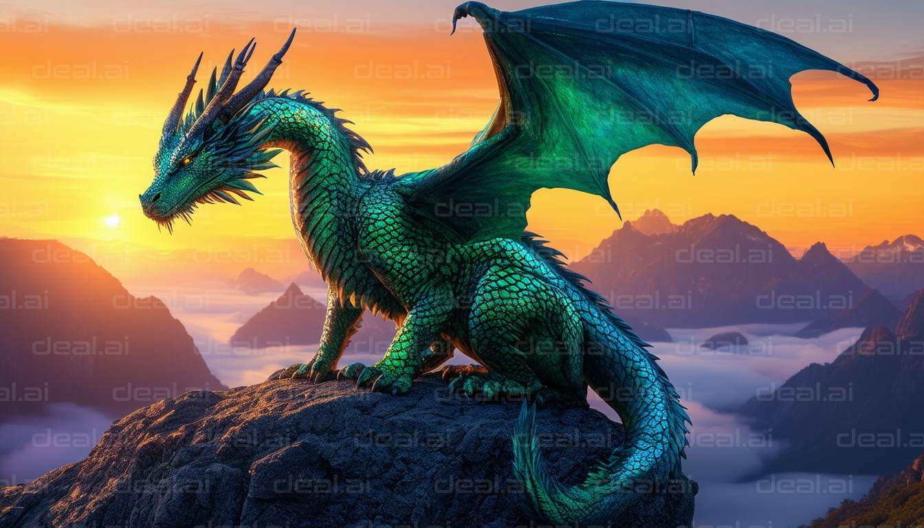 "Majestic Green Dragon at Sunset"